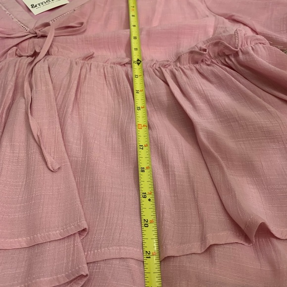 Pretty pink top, L, empire waist, ruffle and open work trim details. 23” long. - Picture 4 of 8